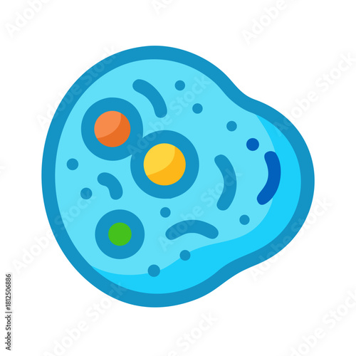 Colorful Amoeba Illustration with Distinct Organelles on Black Background for Scientific Visuals