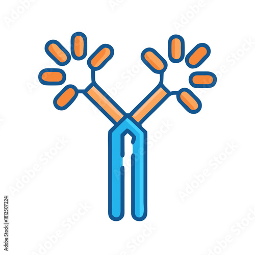 Illustration of an antibody molecule with blue outlines and orange antigen binding sites