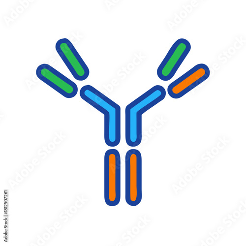 Abstract antibody icon illustration with vibrant outline on a black background