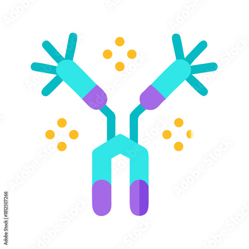 Flat Vector Illustration of Antibody Structure with Antigen Binding Sites and Black Background
