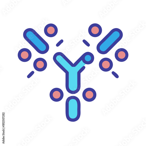 Stylized antibody icon with vibrant blue and pink against a solid black background