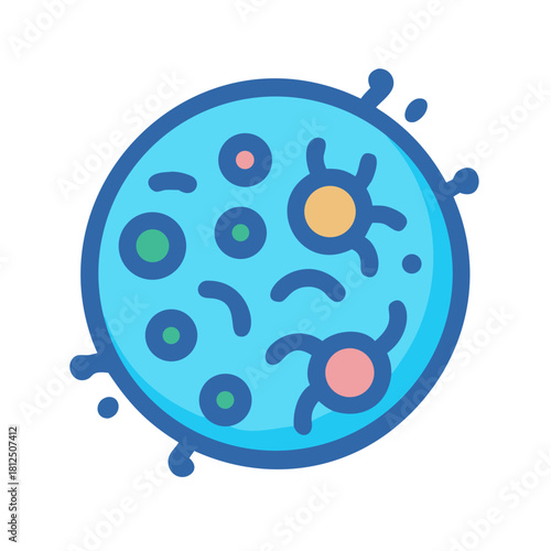 Abstract representation of virus, depicting infectious disease and spread on black background