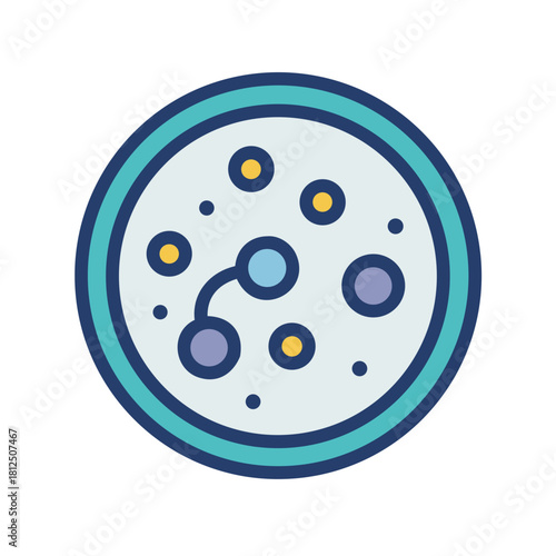 Scientific laboratory petri dish containing abstract cell colonies over a black background