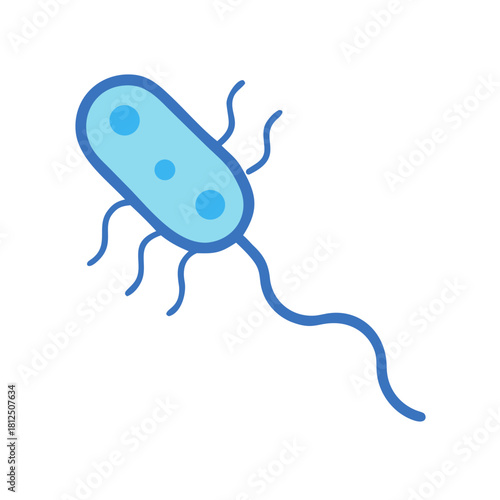 Stylized bacterium with flagella illustration on black backdrop for scientific purposes