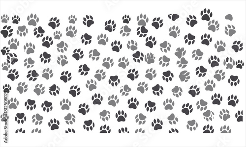 Variety of grunge textured paw prints scatters stylishly across a white backdrop gracefully