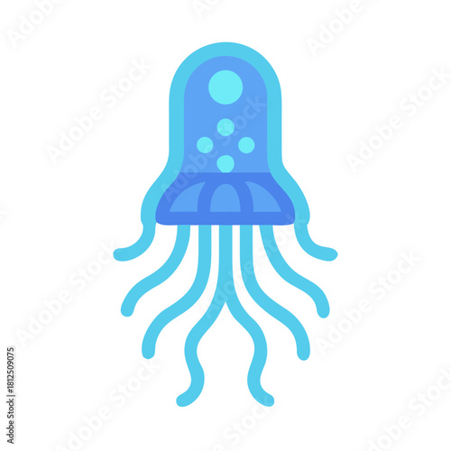 Flat Design Illustration of a Glowing Jellyfish on a Black Background