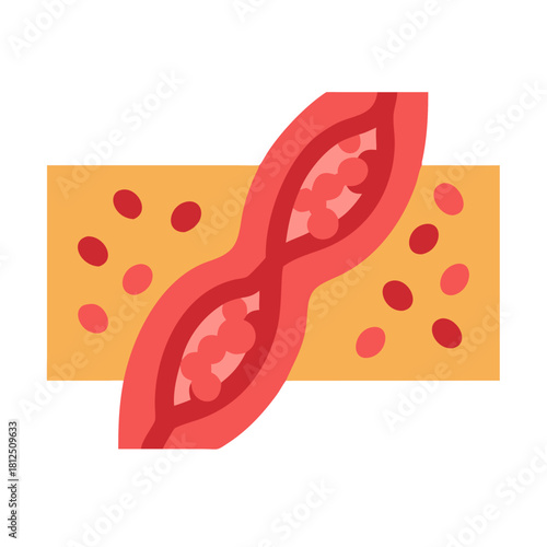 Stylized illustration of blood clot formation in a blood vessel on yellow background