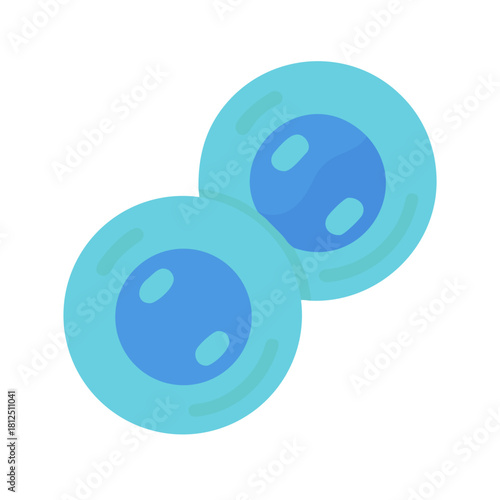 Cell division illustration depicting two cells going through mitosis process on black