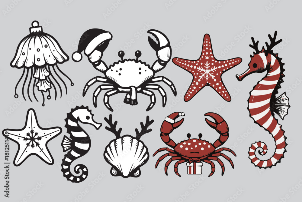 Obraz premium Winter Holiday Ocean Life Vector Illustration