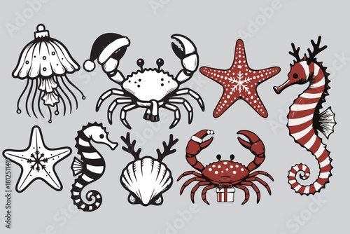 Winter Holiday Ocean Life Vector Illustration