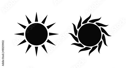 Two contrasting black sun symbols with differing ray styles are shown