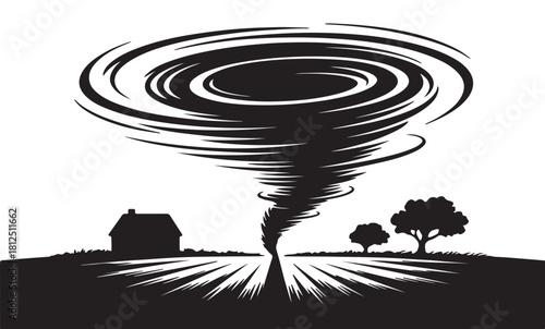 Silhouette of a Tornado Approaching a House and Trees storm weather