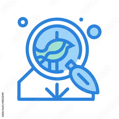 Blue icon design representing environmental research, ornithology, or ecological assessment on a black background
