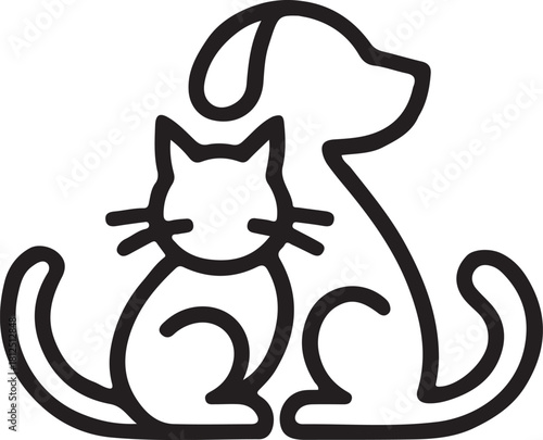Simple black outline icon of a cat and dog sitting together animal companion