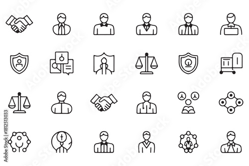 Business ethics and data protection line icons, Professional ethics and integrity outline icon pack for modern businesses