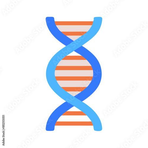 Flat DNA molecule graphic on black background depicting genetics and life science