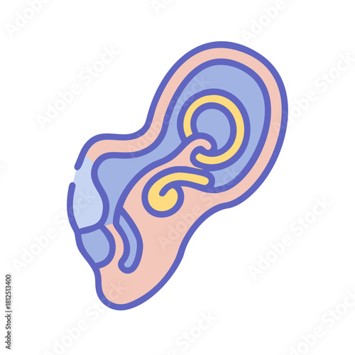 Vector graphic of a human ear anatomical cross section on black backdrop