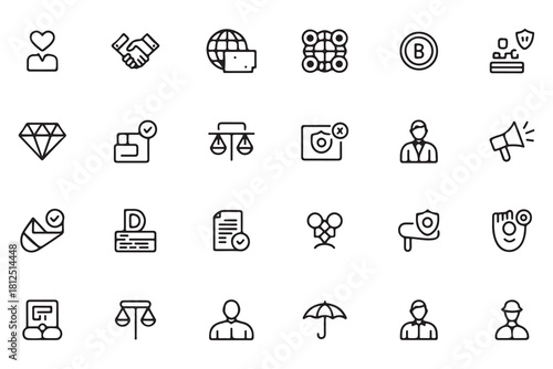 Ethical business practices and compliance vector icons, Corporate compliance and ethical standards line icons collection