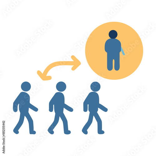 Human resources recruitment concept showing individual from group promoted to leadership position