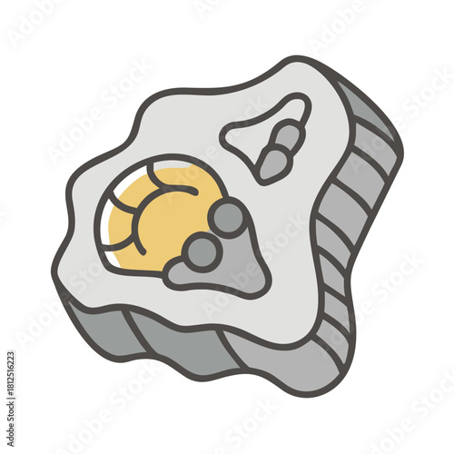 Stylized illustration of a geological rock formation with mineral deposits on black background