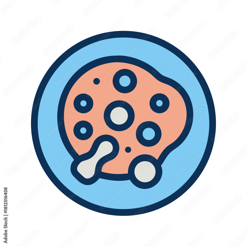 Fototapeta premium Petri dish with bacteria colony flat vector illustration on black background