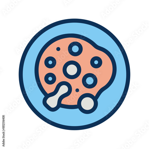 Petri dish with bacteria colony flat vector illustration on black background