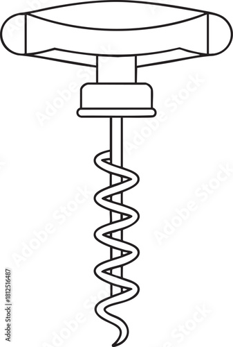 Classic corkscrew wine bottle opener outline illustration for kitchen and beverage vector