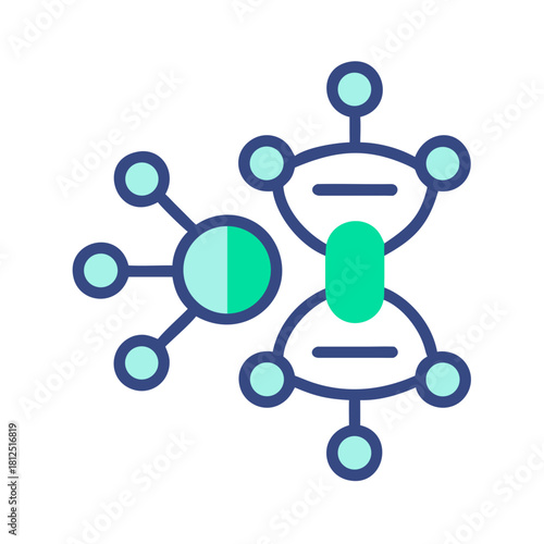 Abstract depiction of networks or molecules connected by lines in a flat style