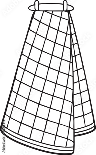 Folded kitchen towel outline illustration with checkered pattern, perfect for kitchen textile and home design art