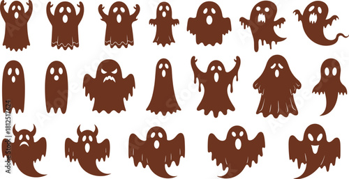 Spooky Halloween Ghost Icons Collection - A Variety of Cartoonish and Eerie Ghost Silhouettes for Festive Decorations and Designs