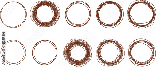 Brown Circular Outlines A Collection of Scribbled Rings for Creative Design and Visual Elements