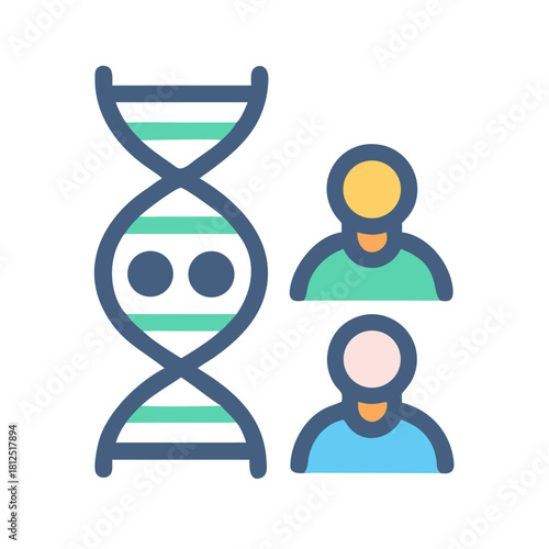 Illustration of DNA strand next to two humans representing inherited traits