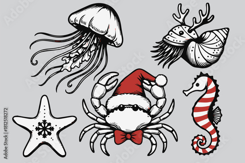 Winter Holiday Ocean Life Vector Illustration