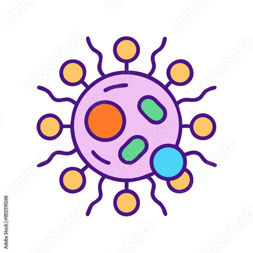 Colorful Virus Cell on Black Backdrop: Scientific Illustration with Vibrant Accents