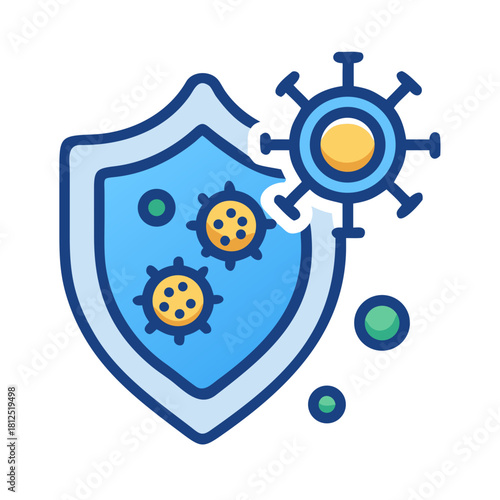 Immune system shield protecting from virus infection, health care flat style vector