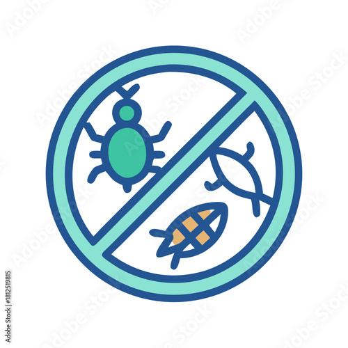 Prohibition of Pests: Bug Control Icon in Blue and Green