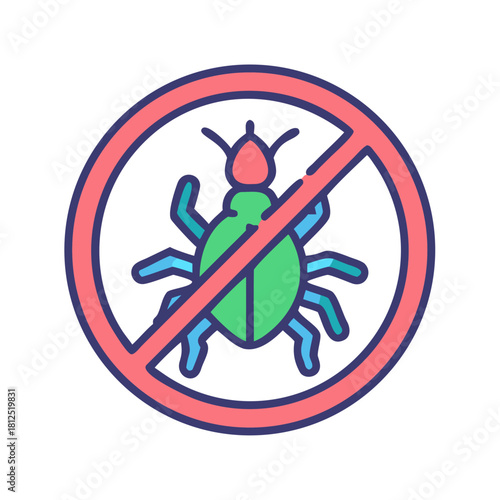 Stop insect or bug infestation with circle and diagonal line signal flat graphic