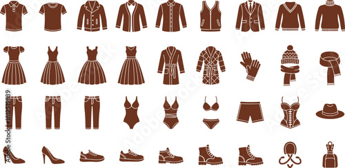 Fashion Icons A collection of clothing and accessories for various styles and occasions in flat design