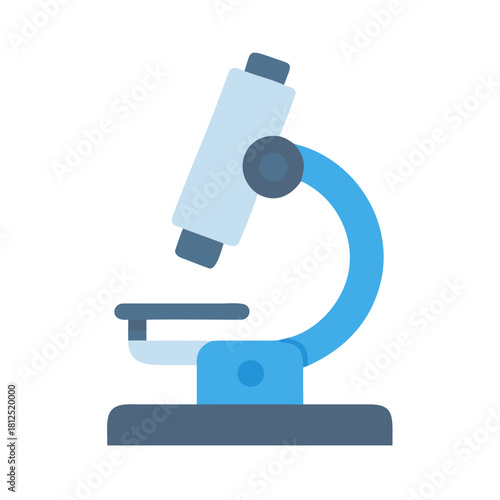 Illustration of a light blue microscope on a black background for scientific studies