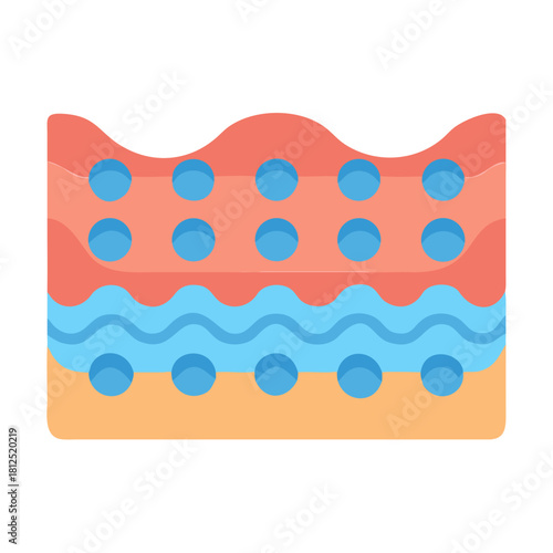 Flat vector illustration of a skin layer diagram with epidermis dermis and subcutaneous
