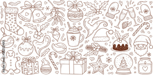 Doodle Christmas Elements Festive Line Art Illustrations