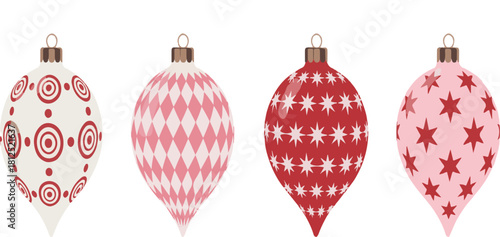 Christmas holiday ornament vector set with traditional festive patterns isolated on a transparent background