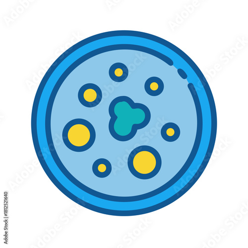 Iconic petri dish illustration showing cell colonies or bacterial cultures in laboratory