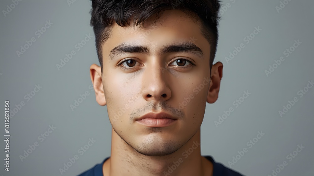 Obraz premium Portrait of Contemplation: A captivating headshot of a handsome man, his gaze filled with introspective thought and subtle emotions. His gaze is direct.