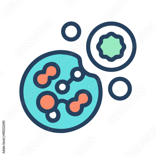 Graphic illustration of cells on a black background with simple design