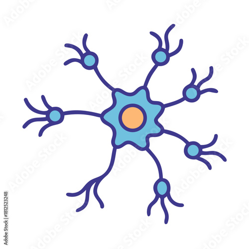 Stylized Neuron Illustration with Dendrites and Axon, Representing Neuroscience and Brain Activity