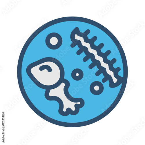 Flat design illustration of a petri dish with cell culture and bacterial colonies