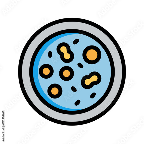 Illustration of cells or bacteria in a petri dish, isolated on black