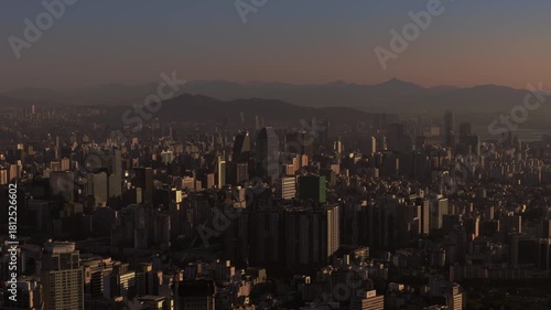 Wallpaper Mural Seoul City Skyline at Dusk With Mountains and Evening Light Torontodigital.ca