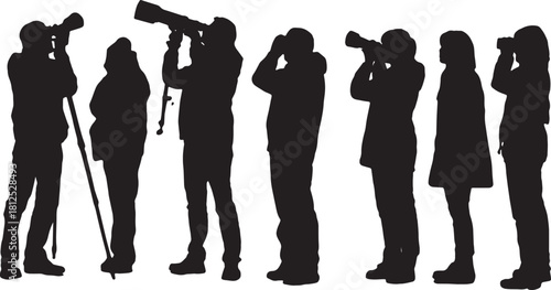 Black Solid Science Media Students Silhouettes Set of Six on Whi